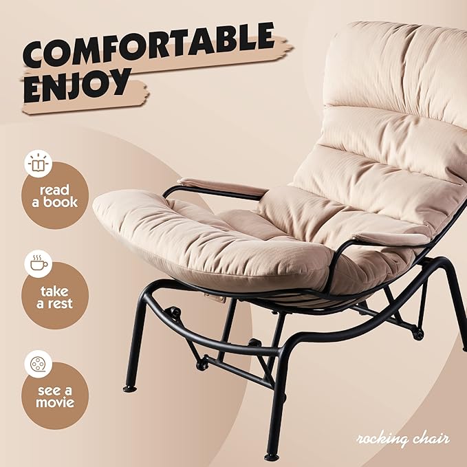 ovios Glider Rocking Chair with Ottoman, Mid-Century Modern Recliner Chair with Footrest, Comfy Gliding Rocker Lazy Accent Armchair for Living Room Bedroom, Cloud Flannel Velvet, Beige