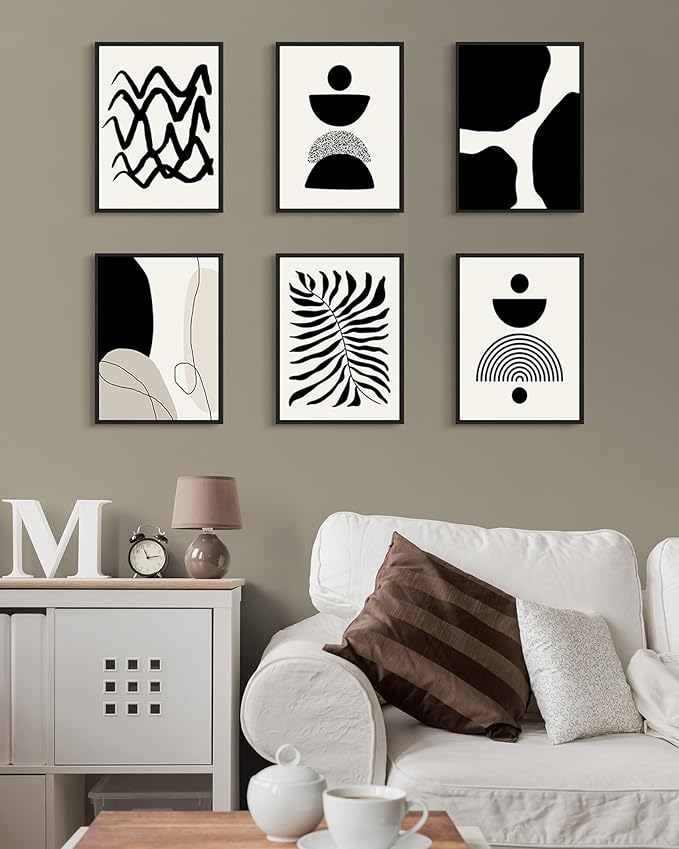 Drsoum Abstract Boho Wall Art Minimalist Geometric Framed Boho Room Decor Black Line Art Mid Century Modern Prints Bohemian Living Room Bedroom Ready to Hang 11x14inx6pcs (Black Framed)