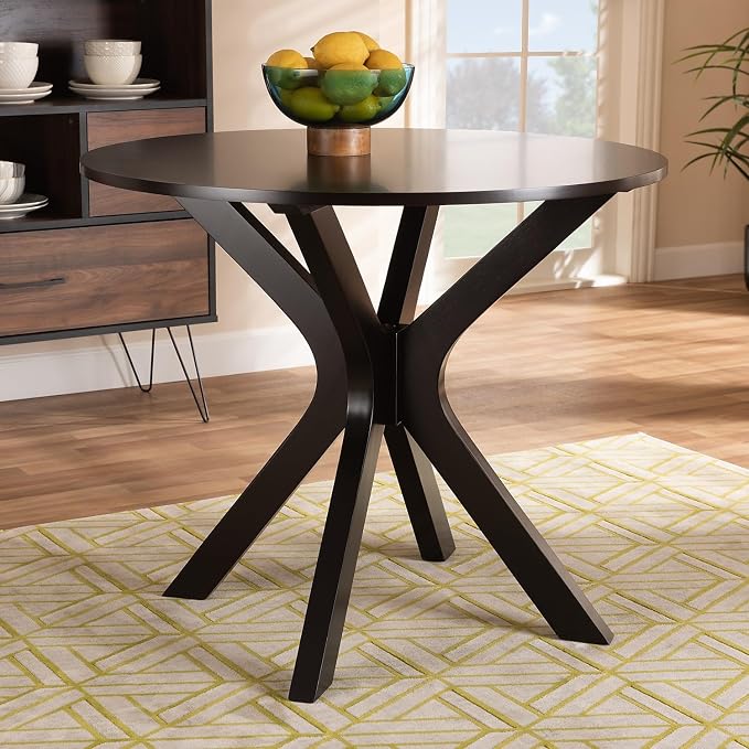 Baxton Studio Kenji Modern and Contemporary Dark Brown Finished 35-Inch-Wide Round Wood Dining Table