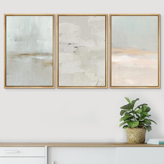SIGNWIN Framed Canvas Print Wall Art Set Pastel Grunge Watercolor Landscape Shapes Abstract Illustrations Modern Art Decorative Nordic Chic Calm for Living Room, Bedroom, Office - 16"x24"x3 Natural
