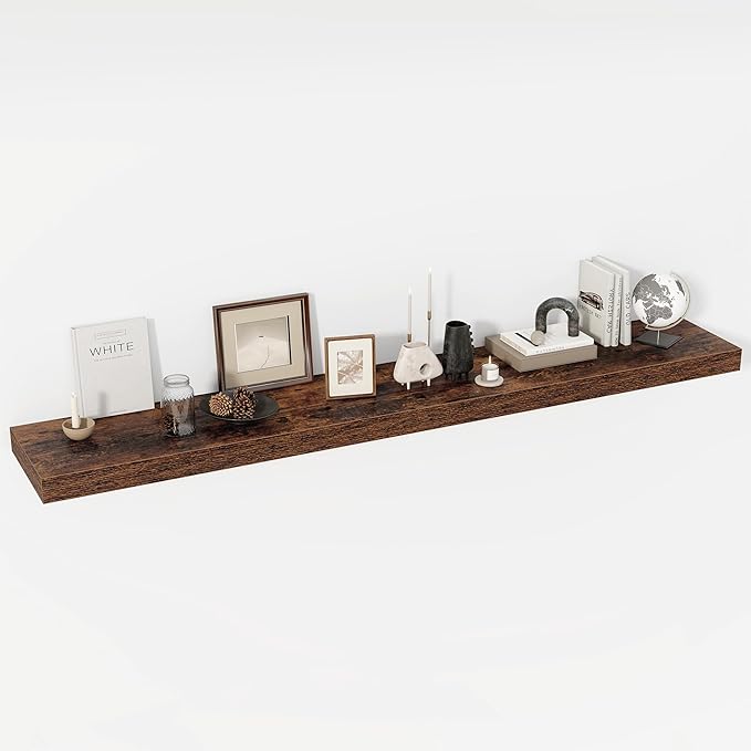 72 Inch Floating Shelves, 12" Deep Floating Shelf Wall Mounted, 72" Wall Shelves, Rustic Deep Bookshelf, Extra Deeper & Thicker Display Shelves for Bedroom, Living Room, Brown, Set of 1