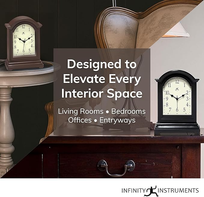 Infinity Instruments Brown Antique Grandfather Tabletop Clock 9 x 6 Mantle Tabletop Clock Mini Desktop Table Mantel Decor Vintage Living Room Decor