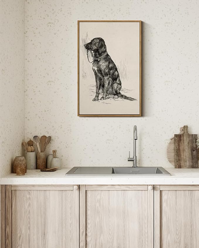 ARPEOTCY Vintage Framed Canvas Wall Art, Dog Art Print for Home Decor Aesthetic, Rustic Vintage Animal Large Wall art for Living Room, Bedroom, Office, 16x24 Inch