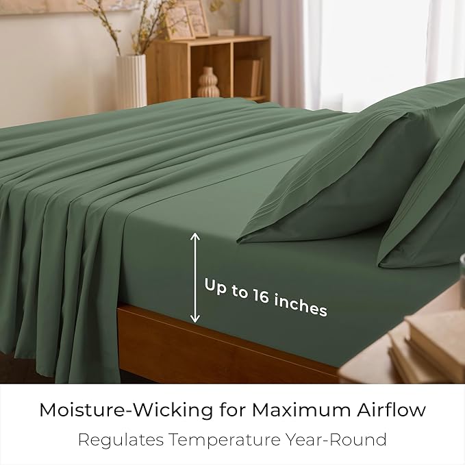 Mellanni Twin XL Sheets Set - 3 PC Iconic Collection Bedding - Hotel Luxury, Extra Soft, Cooling Bed Sheets - Wrinkle, Fade, Stain Resistant (Twin Extra Long, Sage)