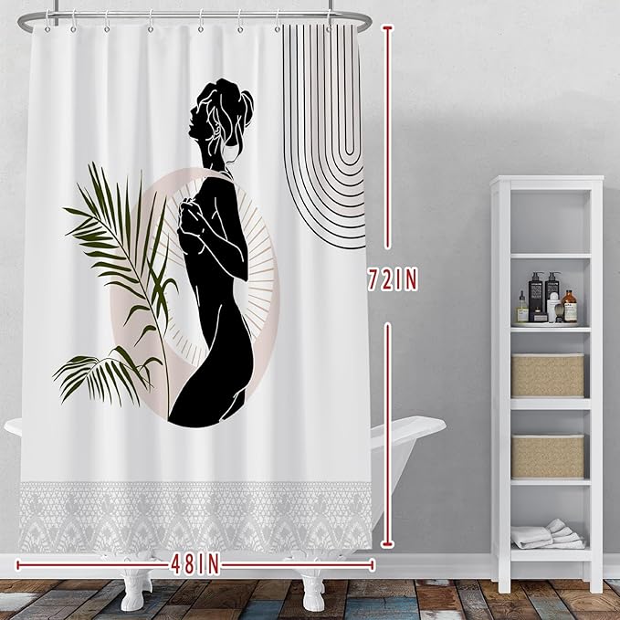 Baocicoo Black Abstract Woman Shower Curtain Boho Mid Century Minimalist Shower Curtain for Bathroom Hostel Hotel Cubicle Bathroom Decorations Waterproof Curtain for Bathroom with Hooks 48x72 Inches