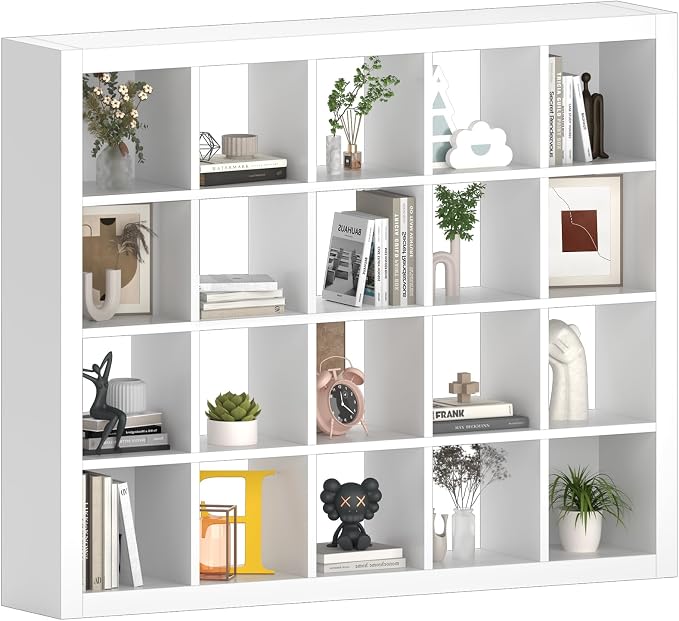 furtble Sturdy Wooden Bookshelf - 20-Cube Organizer, Multifunctional Cubicle Rack for Display & Storage, Living Room, Bedroom, Office, White