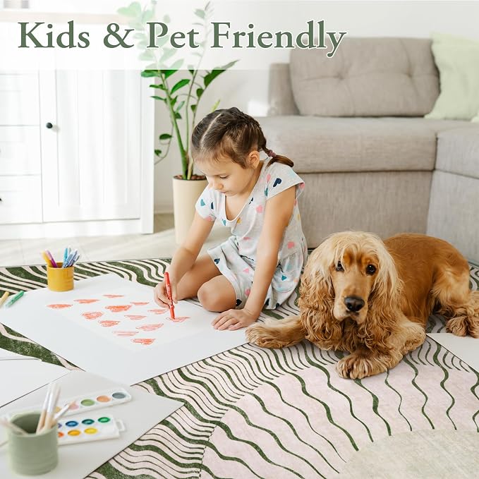 Hedlive Boho 8x10 Area Rugs, Soft Washable Rugs 8x10 Green Rugs for Living Room, Ultra-Thin Non-Slip Bedroom Rug Classroom Rug Large Carpet for Nursery Dining Room (8x10ft,Green/Multi)