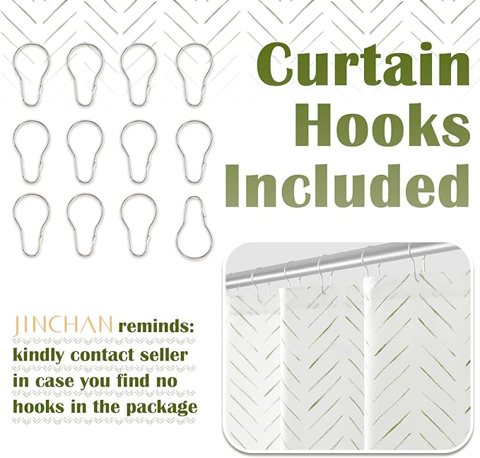 jinchan Extra Long Green and White Shower Curtain Inky Herringbone Chevron Zig Zag Waterproof Fabric Modern Farmhouse Shower Curtains for Bathroom with 12 Hooks 70x84 Inches