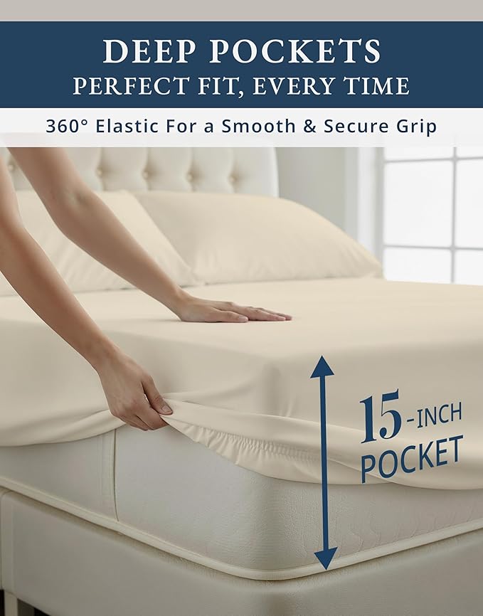 LANE LINEN 100% Egyptian Cotton Twin Bed Sheets, Eco Friendly No Pill Naturally Cooling Sheets, Soft & Comfy Sateen Weave for Silky Smooth Finish, Available in Variety of Color - Ivory