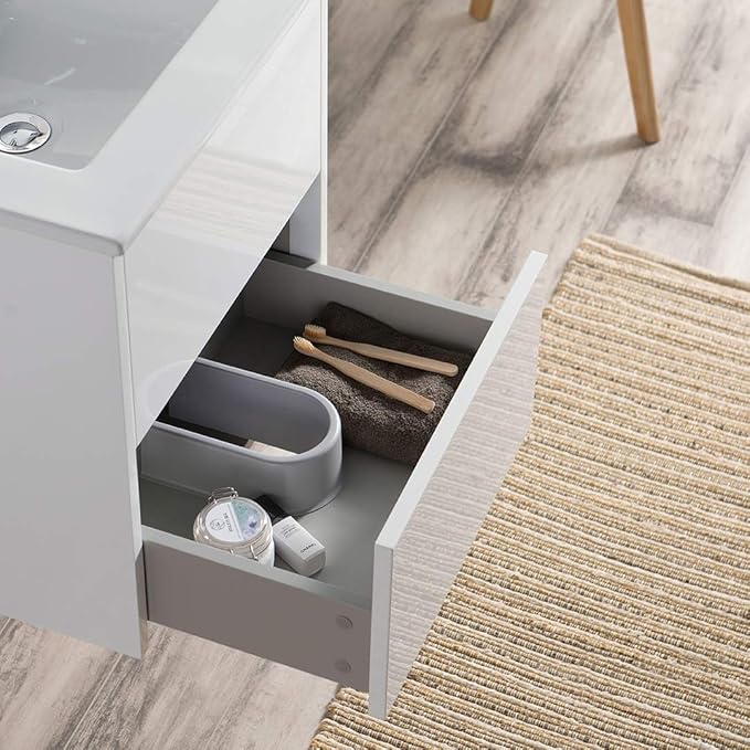 Blossom 20 Inches Single Bathroom Vanity with Ceramic Sink, All Wood Floating Vanity with Sink, Bathroom Cabinet with Soft Close Drawer, Modern Vanities with Storage, Glossy White