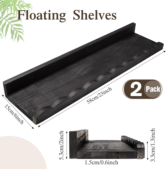 Suzile 2 Pcs Scalloped Shelves Wall Floating Shelves Set for Room, Bathroom, Bedroom, Cute Room Decor Aesthetic and Books, Toys, Photo Frames Storage(23",Black)