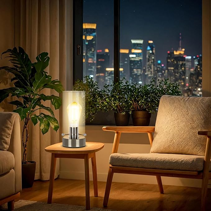 Bedside Nightstand Lampfor Bedroom Living Room, Modern Table Lamp Desk Lamp with Glass Lamp Shape, 2700K 6W Glass Bulb Included(Bronze).