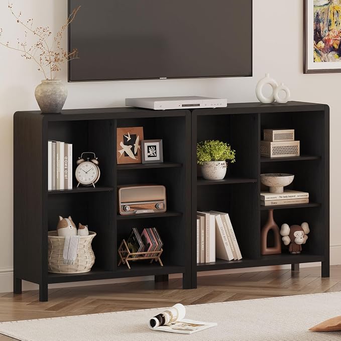 FATORRI 5 Cube Bookshelf, Wood Bookcase with 3 Adjustable Shelves, Farmhouse Cube Storage Organizer Shelf for Small Space Bedroom Living Room (Black)