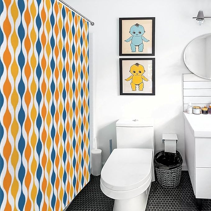 Mid Century Shower Curtain,Retro Colourful Modern Abstract Geometric 1960s Decor Bathroom Curtain Polyester Waterproof Fabric 72x72in（183x183cm）