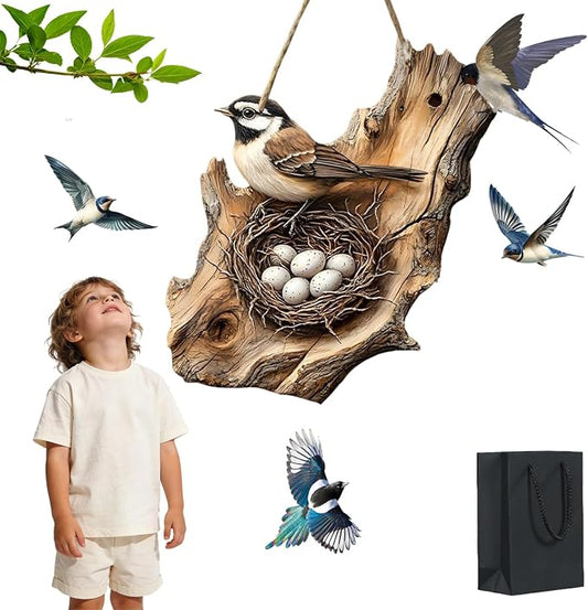 Cumuul Handmade Boxwood Bird Wall Hanging - Vintage 2D Bird Wooden Signage, Rustic Farmhouse Robin Bird Wall Decor, Wood Texture, Indoor Outdoor Garden Decoration (#3)