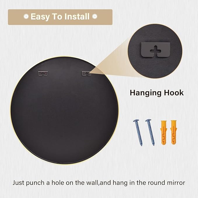 HARRITPURE 28" Round Mirror - Gold Bathroom Mirror Circle Wall Mirror with Brushed Aluminum Alloy Frame Modern Decor for Living Room, Vanity, Bedroom, Entryway