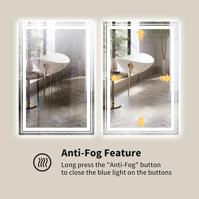 WTTY LED Bathroom Mirror with Backlit and Front Light, 24" X 31.5" Stepless Dimmable LED Mirror for Bathroom,Anti-Fog Lighted Bathroom Vanity Mirror Modern for Wall,Memory Function,Shatter-Proof