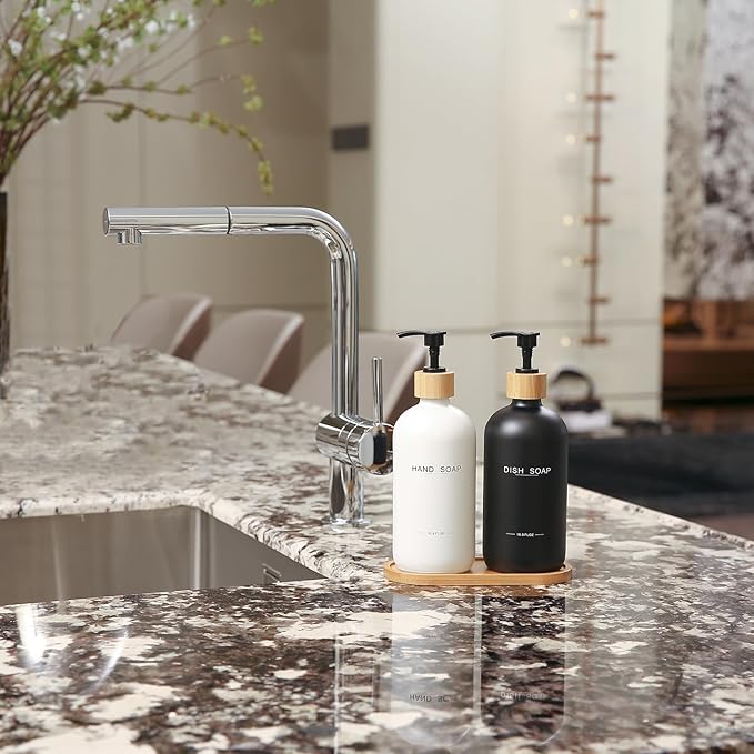 Black and White Soap Dispenser, Dish Soap Dispenser for Kitchen Decor(Black&White)