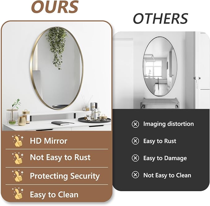 Oval Wall Mirror, 20"x28" Gold Oval Vanity Mirror, Bathroom Mirror of Metal Frame, Home Decorative Wall Mounted Mirror for Bathroom, Living Room, Entryway, Vanity