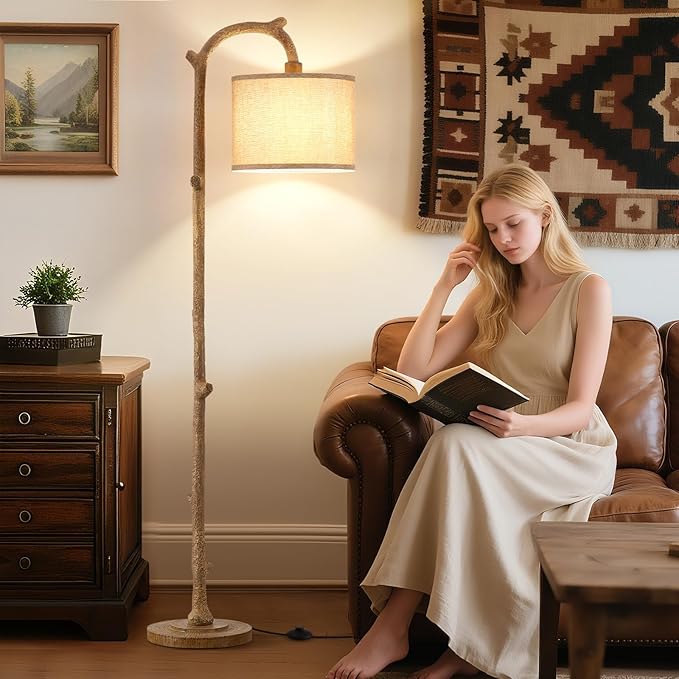 Floor Lamp for Bedroom - 69" Rustic Farmhouse Tall Lamp with Adjustable Color Temperatures - Country Resin Vintage Reading Light Standing Lamps for Living Room Office Classroom, Bulbs, Brown