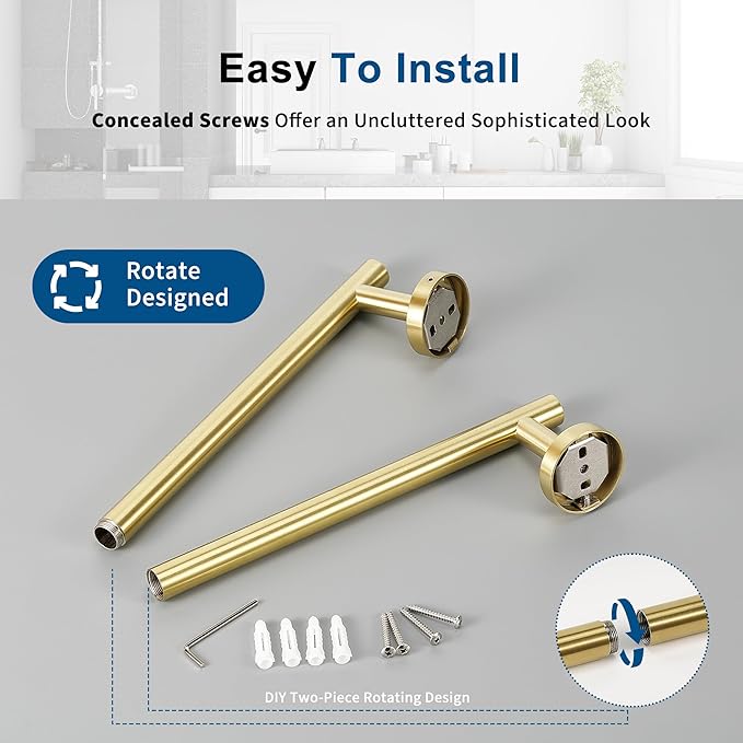 Brushed Gold Towel Bar, 24 Inch Towel Racks for Bathroom Wall Mounted, Thicken SUS304 Stainless Steel Heavy Duty Hand Towel Holder Organizer, Bathroom Accessories, Total Length 26.5 Inch