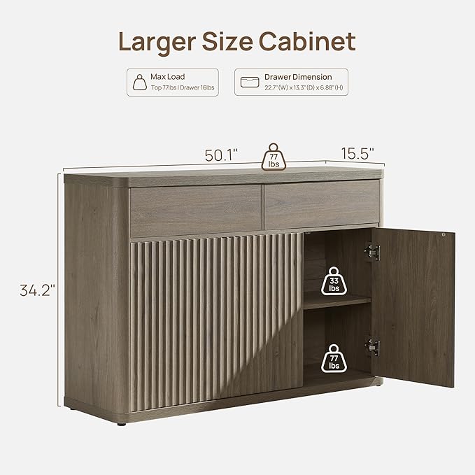 SICOTAS Buffet Cabinet with Storage - Storage Cabinet Sideboard with Doors & Shelves Accent Credenza Buffet Table with 2 Drawer Buffets & Sideboards for Living Room Dining Room Kitchen Entryway Office