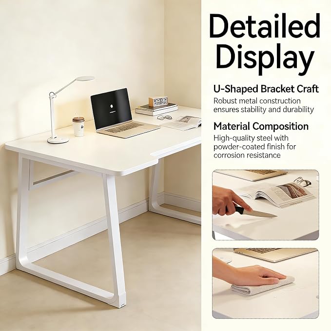 Computer Desk 39.4 Inch Small Office Desk with Wood Top and Metal Frame, Study Writing Desk for Home, Bedroom, Gaming, U-Shaped Leg Design, Modern Simple