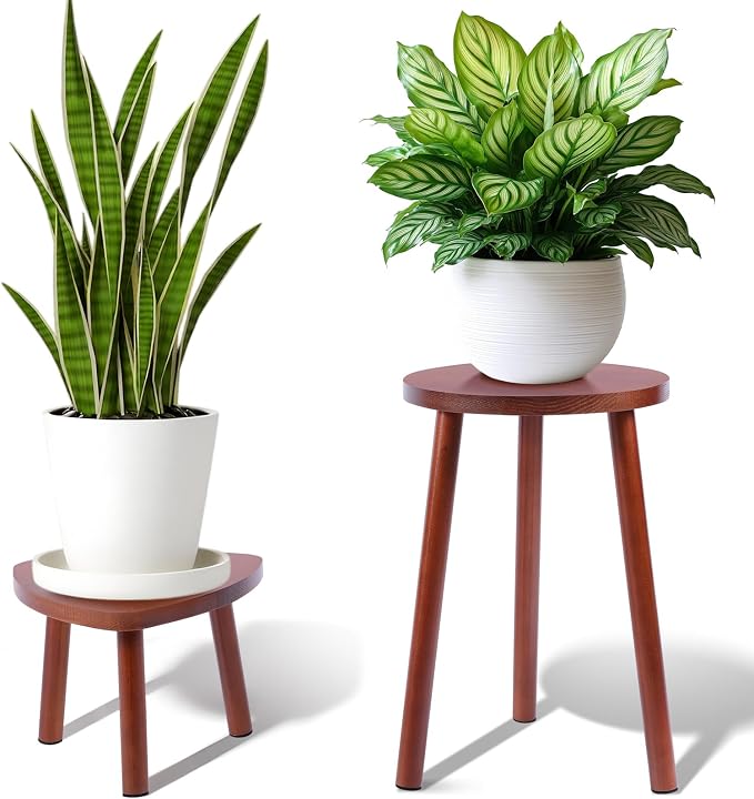 Eocogup Plant Stand Indoor,2 Pack Single Plant Tables Indoor,Planter Stand,Multi-purpose Plant Shelf for Living Room Balcony Garden Patio Office,Walnut