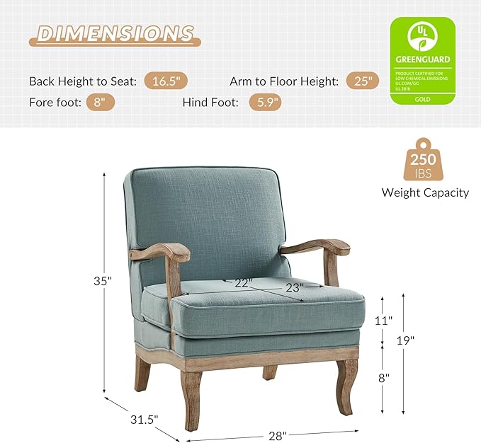 HULALA HOME Mid-Century Modern Accent Chairs Set of 2, Upholstered Lounge Arm Chair with Solid Wood Legs and Armrest, Removable Cushion Comfy Reading Armchair for Living Room, Bedroom, Balcony, Blue