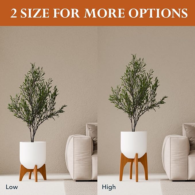 KUTE NEST 13" H x 14.8" W Acacia Solid Wood Plant Stand, Mid Century Plant Holder for Outdoor & Indoor Use, Ideal for Corso & Arco Planter, Walnut Finish for Modern Home (Walnut, High - Small)