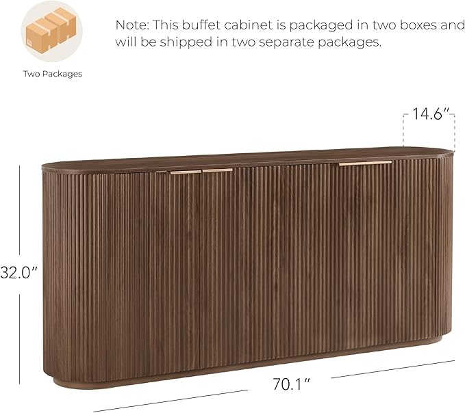 CHITA 70" Sideboard Buffet Cabinet with Storage, Living Room Accent Cabinet with Doors and Adjustable Shelves, for Bar, Kitchen, Walnut