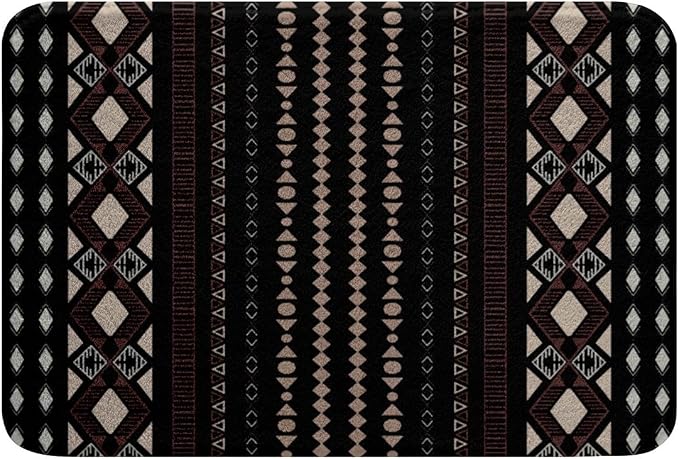 Feelyou Boho Aztec Bath Rugs 20"x32" Western Bohemian Striped Bathroom Rugs Brown Black Bath Mats for Bathroom Women Girls Soft Non Slip West Cowboy Traditional Theme Bathroom Accessoriess