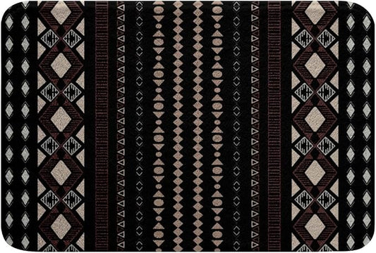 Feelyou Boho Aztec Bath Rugs 20"x32" Western Bohemian Striped Bathroom Rugs Brown Black Bath Mats for Bathroom Women Girls Soft Non Slip West Cowboy Traditional Theme Bathroom Accessoriess