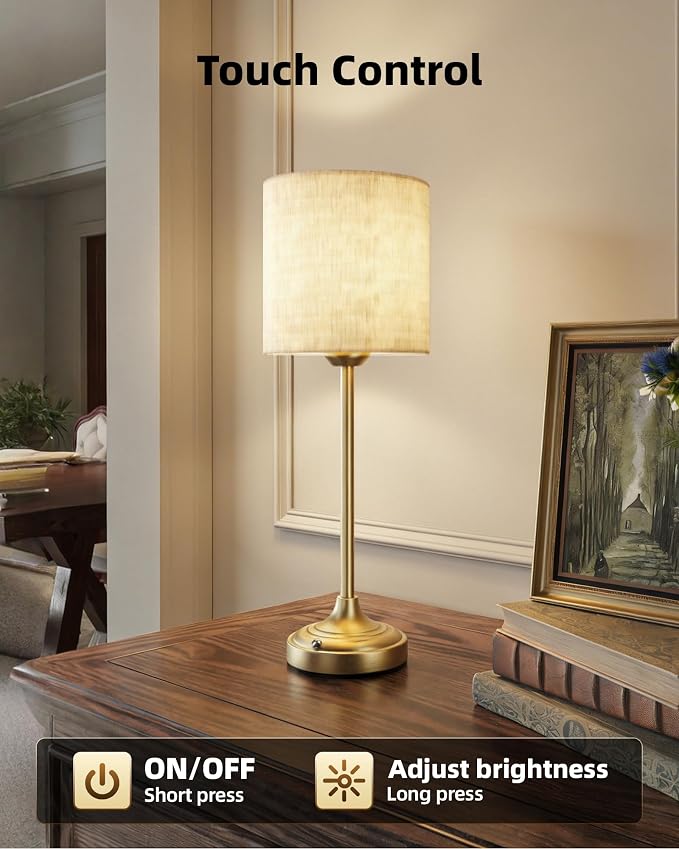 Cordless Table Lamp, 8000mAh, Dimmable, Ambient Light, 2700K, Touch Control, Portable, LED, Wireless, Rechargeable, Battery Operated, Desk Lamp, Kitchen Lamp, Fabric Shade, for Dining Room, Bedroom