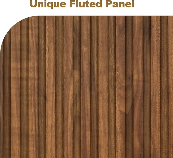 ZYBT Fluted Sideboard Buffet Cabinet, Mid Century Modern Accent Cabinet with 2 Doors and Adjustable Shelf, Storage Cupboard Credenza Console Table for Living Kitchen Dining Room Hallway