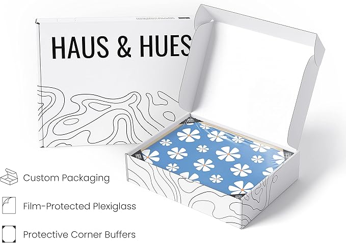 HAUS AND HUES Daisy Wall Art - Blue Floral Print, Aesthetic Flower Painting for Home Decor (Beige Frame, 16x20)