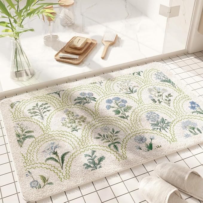 vctops Rectangle Bathroom Rugs, Spring Floral Print Absorbent Microfiber Bath Rugs, Non Slip Quick Dry Bath Mat Runner for Bathroom Floor, Tub and Shower, Home Decor Accessories (Rectangle C,16"x24")