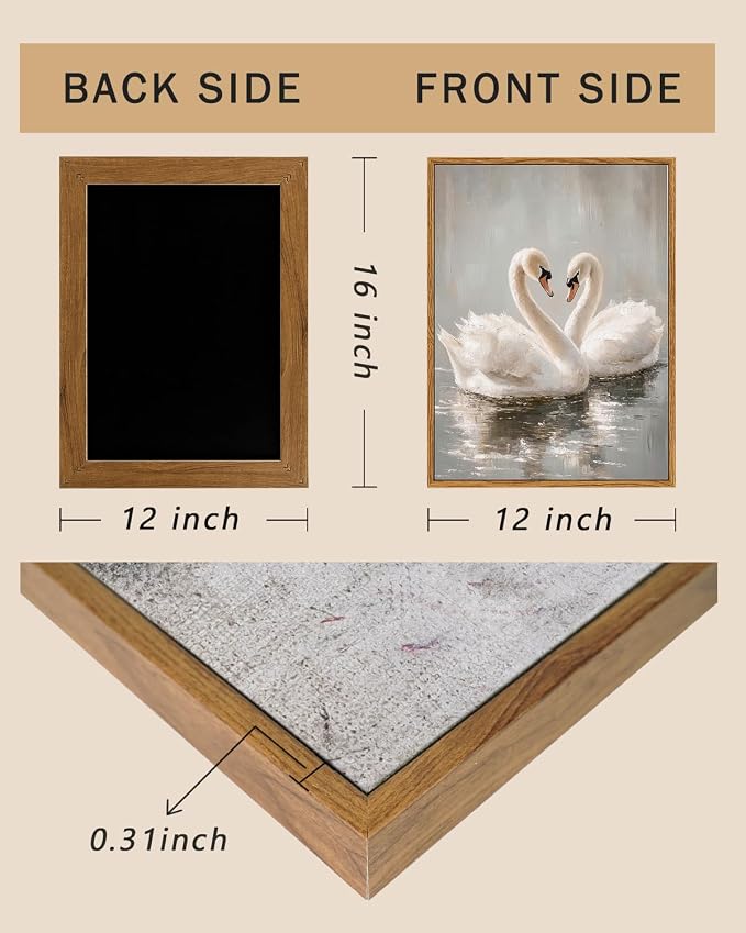 ARPEOTCY Vintage Framed Canvas Wall Art, Vintage Grace Swan Wall Art for Living Room Bedroom Office, Classial Retro Swan Framed Poster Bathroom Decor Aesthetic, 12x16 Inch