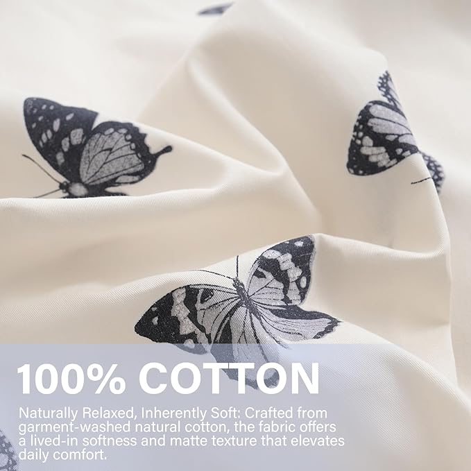 Butterfly Duvet Cover Set King Size 100% Cotton Duvet Cover 3 Pcs Cute Butterfly Printed Comforter Cover with Zipper Closure Soft and Lightweight Cotton Duvet Cover