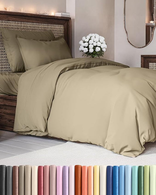 Duvet Cover Twin/Twin XL Size - Extra Soft Twin/Twin XL Size Duvet Cover - Lightweight & Breathable & Fade Free with Zipper Closures and Ties - 68" x 90" Inches - (Khaki) Comforter Not Included
