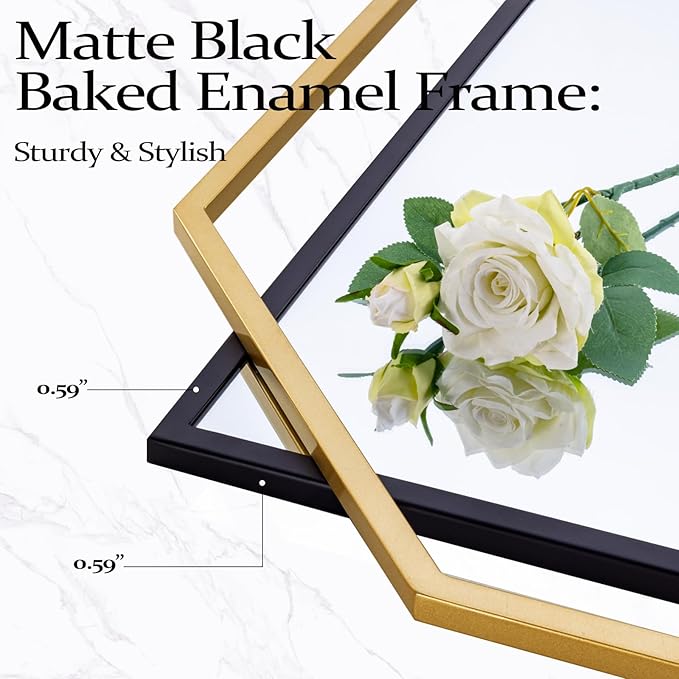 Bathroom Mirror, 40" x 28" Decorative Wall Mirror for Wall, Black and Gold Frame, Modern Metal Octagonal, for Living Room, Dining Room, Entryway