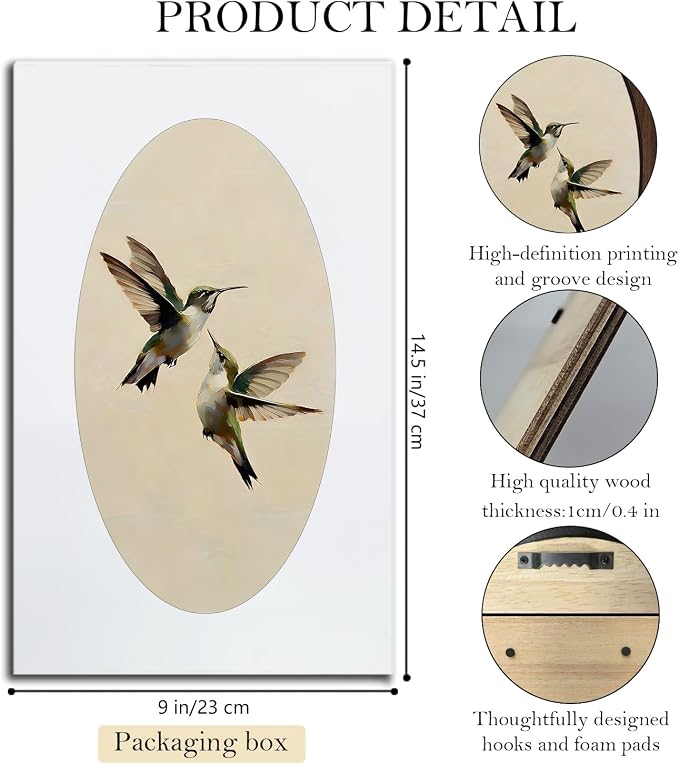 UYIKG Vintage Hummingbird Oval Wall Art,Rustic Farmhouse Cottagecore Oil Painting Hummingbird Oval Wall Decor,Farmhouse Country Wooden Framed Decor for Home Bedroom Living Room 9x14.6 in