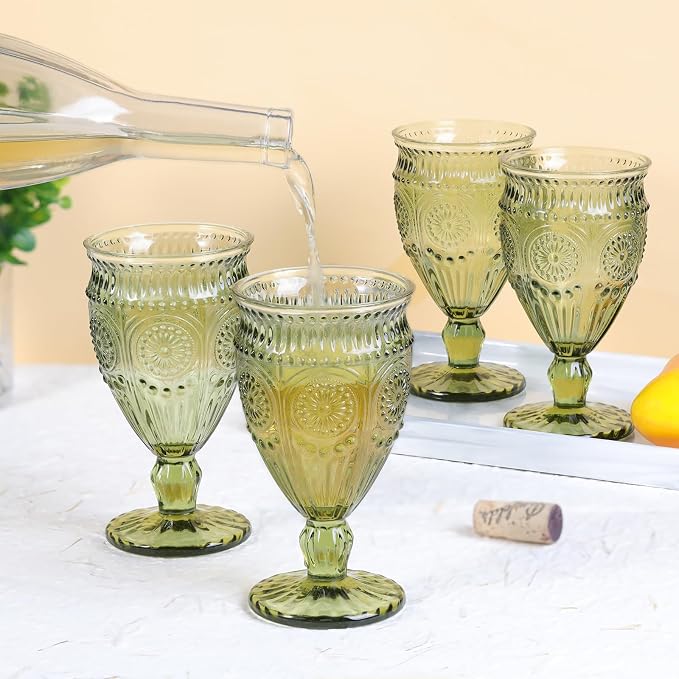 Darlion Goblet, Goblet Glasses, Green Goblets, Wine Goblets, Wine Glasses Set of 4, 12oz Water Goblets, Green Wine Glasses for Party Home Wedding