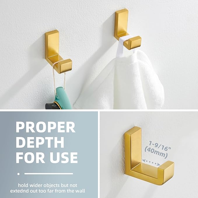 Angle Simple Towel Hook Brushed Dark Gold 2 Pack, 304 Stainless Steel Robe Hook for Bathroom