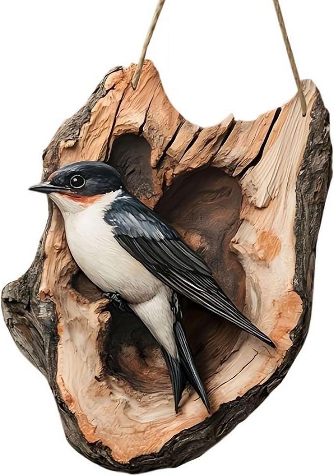 Vintage 2D Bird Wooden Signage, Handmade Boxwood Bird Wall Hanging, Rustic Farmhouse Robin Birds Wall Decor Forest Animal Decoration for Indoor Outdoor Home Living Room Photo Background