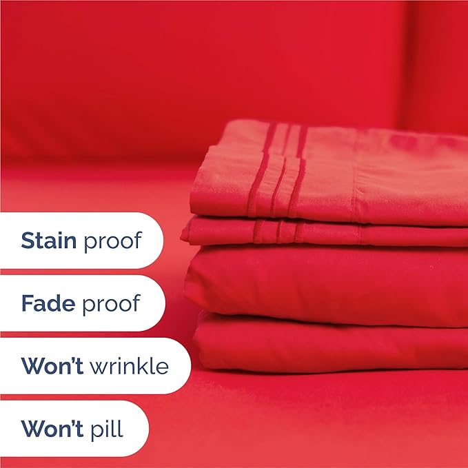 King Size 4 Piece Sheet Set - Comfy Breathable & Cooling Sheets - Hotel Luxury Bed Sheets for Women & Men - Deep Pockets, Easy-Fit, Extra Soft & Wrinkle Free Sheets - Red Oeko-Tex Bed Sheet Set