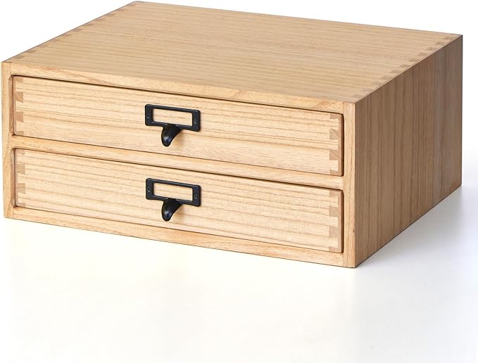 KIRIGEN Wooden Desk Organizer with 2 Drawers, Solid Wood Desktop Storage Cabinet, Shallow Office Drawer Organizer for Printer Paper and Mail, No Assembly, 13.78 W x 10.6 D x 5.9 H Inch, FAX-NA