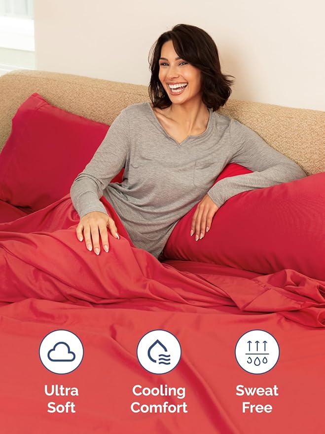 Extra Deep Cal King Sheet Set - 6 Piece Breathable and Cooling Sheets - Hotel Luxury Bedding for Women, Men, Kids & Teens - Easy & Secure Fit - Soft, Wrinkle Free and Comfy - Extra Deep Pockets - Red