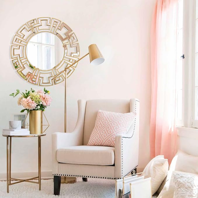 Chende Gold Mirror with Wooden Frame, 36'' Round Mirror for Wall Decorative, Large Wall Mirror for Living Room, Entryway, Fireplace