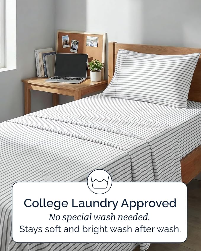 Twin XL Size 3 Piece Sheet Set - Comfy Breathable & Cooling Sheets - Hotel Luxury Bed Sheets for Women & Men - Deep Pockets, Easy-Fit, Soft & Wrinkle Free Sheets - Grey Stripes Oeko-Tex Bed Sheet Set